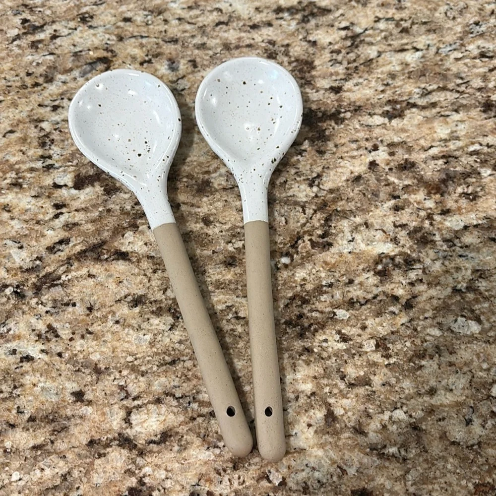 Ceramic Speckled White Spoon Set